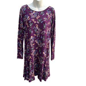NWT Loft Long Sleeve Crew Neck Floral Print Midi Dress Purple/Multi Size Small